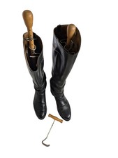 Vintage Women's Black Leather Horse Riding Boots, EU 39, with Boot Trees & Hook
