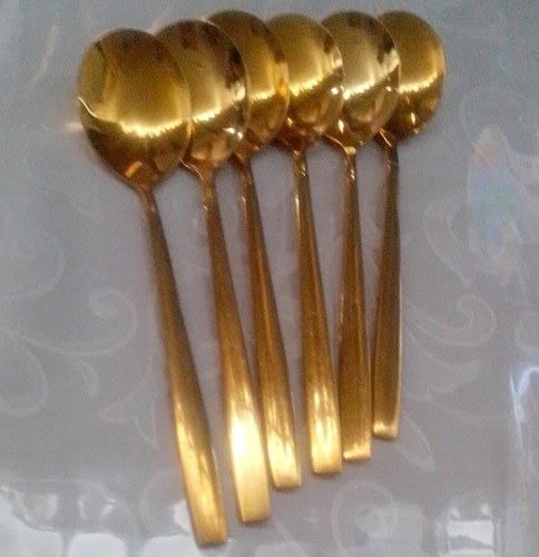 6pc gold metal spoon - metal, set