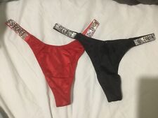 2x Victoria Secret  Shine Strap Thong Panty, Red and Black Colour, size M.