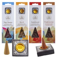 Incense Burning Cone Set With 40 Cones & 1 Wooden Holder Gift Set - Choose scent