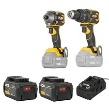 JCB Pro Cordless Combi Drill & Impact Driver Kit 2 5Ah Batteries Charger & Case