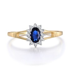 Ladies 9 Carat Gold on Sterling 925 Silver Blue and White Sapphire Cluster Ring