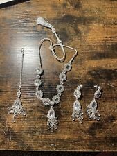 Silver Costum Jewelry Set Bollywood Style With Clear Stones