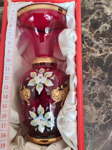 Bohemian red glass vase - bohemian,