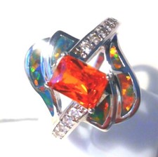 GORGEOUS RAINBOW FIRE OPAL/WHITE  TOPAZ/GARNET RING UK Size "Q" US 8.5