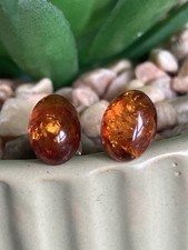 Oval Amber Stud Earrings Sterling Silver 925 Cognac Brown Natural Gemstone