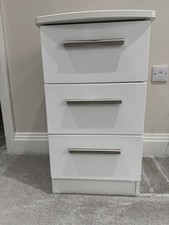 Wayfair Yvette White/Chrome 3 Drawer Bedside Table Excellent Condition