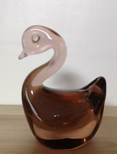 Art Glass Handblown Amethyst/Amber Swan/Duck Figurine Paperweight 9cms Tall