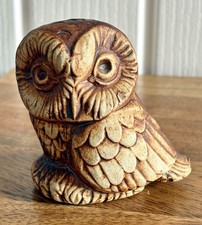Vintage Quantock Design Pottery Owl Bird Figure Ornament 3” Rustic Brown Beige