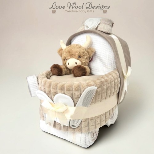 Beige nappy cake - nappy, pram