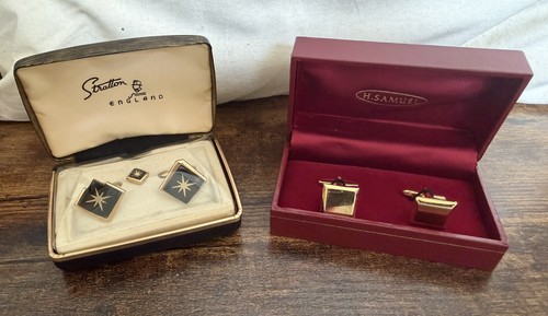 Vintage cufflinks tie clip - cufflinks,