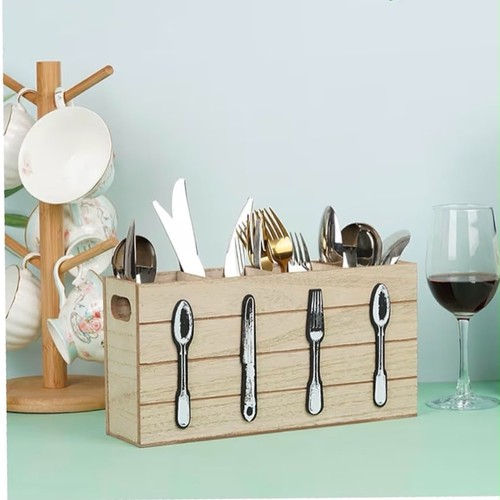 Rustic wooden cutlery storage - rustic,