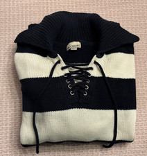 Blue White Striped Knit Lace