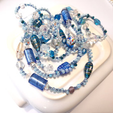Chunky Long Blue Glass Bead Necklace Lagenlook Jewellery