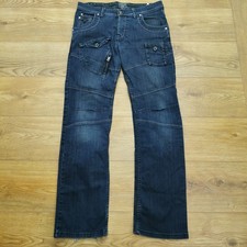 G Star Jeans Mens W34 L34 Blue Regular Fit Straight Leg Denim Button Biker