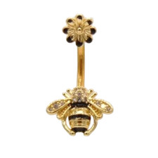 Belly Bars Piercing Bar Navel Button Body Jewellery Gem Ring Dangle Gold Bee