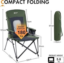 Folding Camping Chair for Adults High Back Heavy Duty 180KG Load Foldable Garden