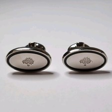 MULBERRY SILVER TONE BLACK ENAMEL OVAL TREE LOGO SIGNATURE GENTS MENS CUFFLINKS