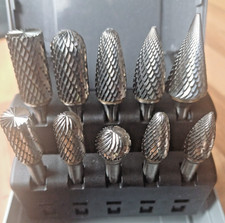 ROEBUCK 10 PIECE SET TUNGSTEN CARBIDE ROTARY BURRS FLIP PLASTIC CASE