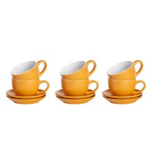 12 Piece Coloured Cappuccino Cup & Saucer Set Tea & Coffee Cups 250ml Yellow