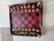 Metal African Chess Set with Bespoke Chess Board-Rare, Unique Design Offers Plse