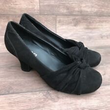 SIZE UK 5 HOTTER AMETHYST BLACK SUEDE KITTEN HEEL SLIP ON COURT SHOES