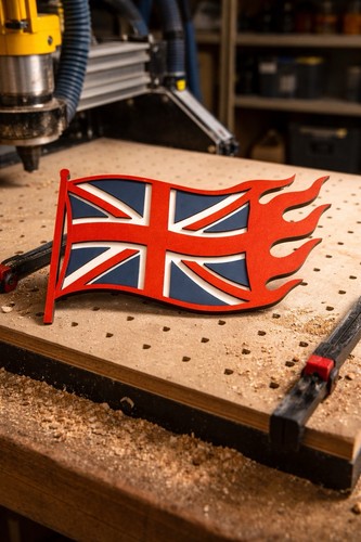Flaming union jack wooden wall - flaming,