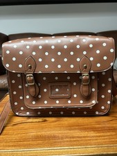 LYDC London Leather Satchel Shoulder Bag Tan White polka dots.  Excellent cond