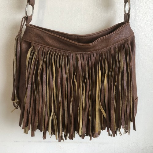 Brown fringed shoulder bag - shoulder,