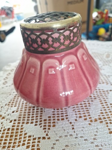 Vintage flower frog with pink - flower,