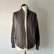 M & S Autograph 100% Cashmere Cardigan Steel Grey Open Edge to Edge Front UK 12