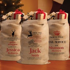 Personalised Hessian Christmas Santa Sack - Large 70cm x 50cm Xmas Bag Any Name