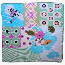 Vintage 90s Pierre Cardin Colourful Abstract Floral & Polka Dot Print Silk Scarf