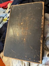 Small hard board   Antique Suitcase - Handle - England - key 16”x10”4.5” prop 