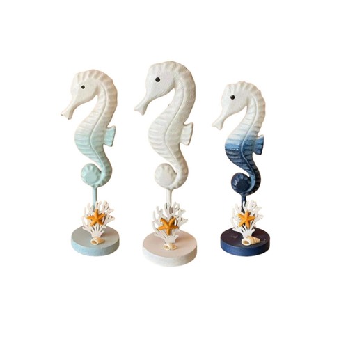 Rustic wooden seahorse statue - rustic,