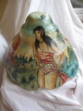 Vintage 1950/60s Fibreglass ASIAN Themed LAMPSHADE.Hand Painted.Large.Kitsch.