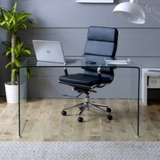 Geo-Glass Large Clear Glass Desk + Designer Office Chair - Home Office Furniture