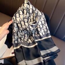 Large Soft Scarf – Black & White Monogram Pattern with Border (180×90cm)