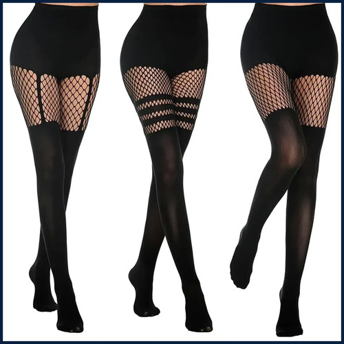 Black hollow out pantyhose - black,