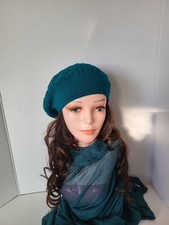 Beautiful Handmade Crochet Beret Hat Acrylic Size M/L Teal Unisex Soft
