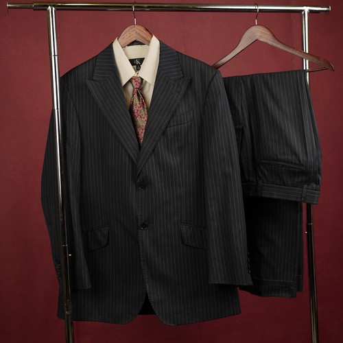 Black pinstripes vintage suit - pinstripes,