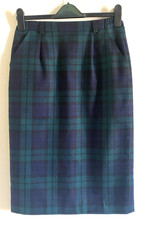 New Vintage The House Of Bruar 100% Wool Green Plaid Pencil Skirt Size UK 12