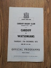Cardiff v Watsonians Dec 1973 Rugby Programme