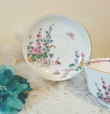 Crown Staffordshire Saucer with hollyhock flowers, C1930 fine bone china plate
