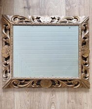 Vintage Carved Wooden Gold Wall Mirror Foxed Ornate Scrolls Bevelled Edge 