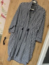Zara Shirt Dress Long Over Blouse Jacket Tie Waist Navy White Gingham Size 16/18