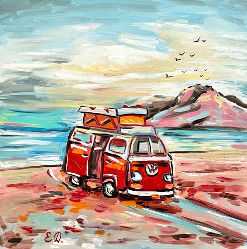 Camper oil painting - camper, travel