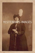 Woman Coat Hat Large Ostrich Feather Gales Manchester Studio Postcard (368)