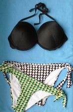 Next Plunge Bikini black top 32DD/E & 2 x geometric briefs size 8 New Tags BNWT