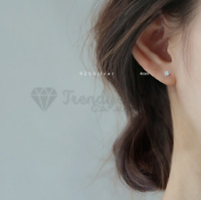 100% Real 18ct Gold On 925 Sterling Silver Diamond Cut Tiny Clear Stud Earrings